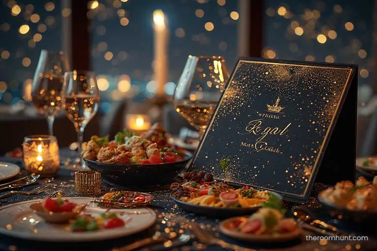 Exclusive menu with gold lettering for the Atlantis The Royal Gala Dinner in Dubai.