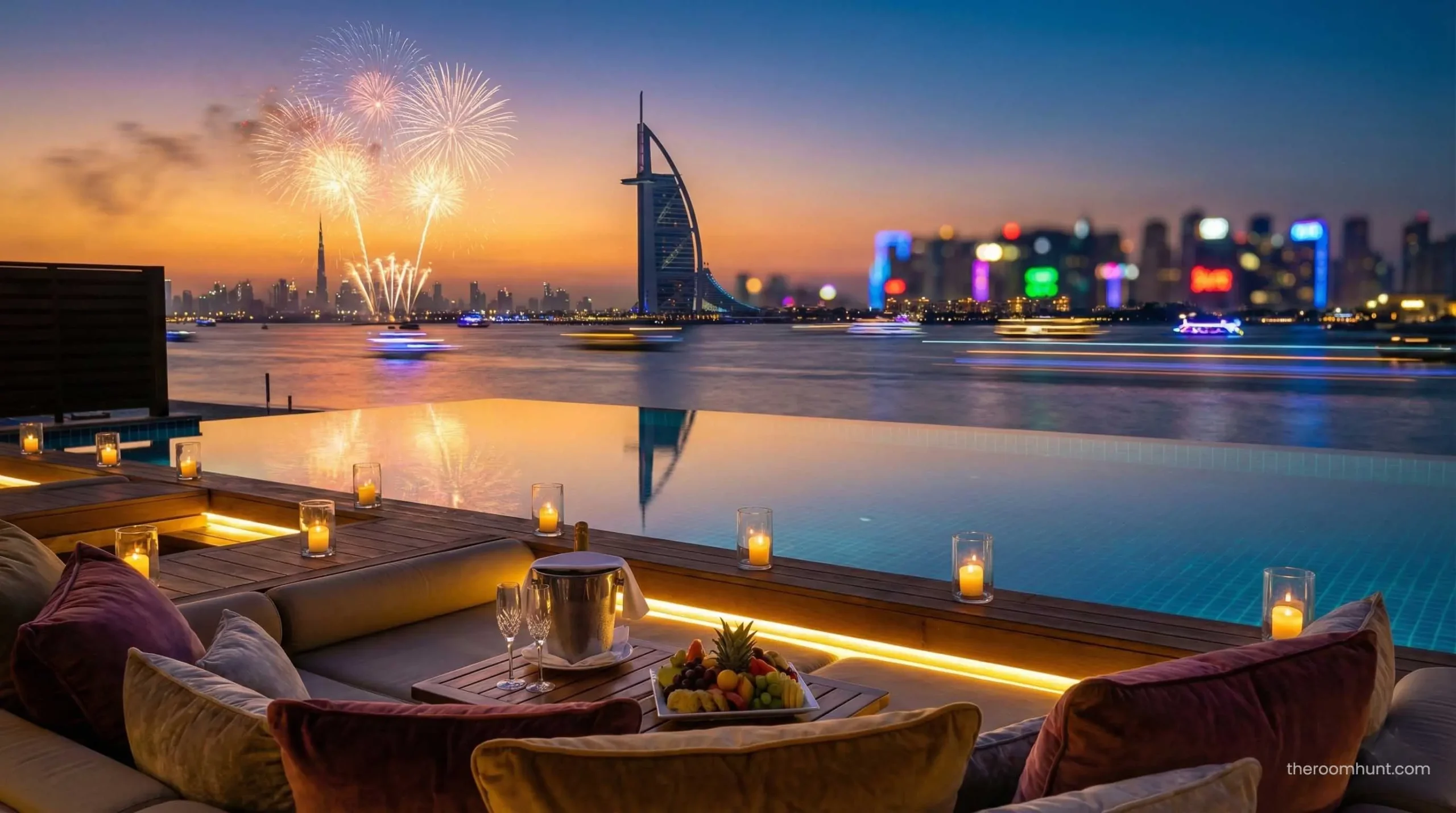 Sunset view from a private pool villa at Anantara The Palm Dubai.