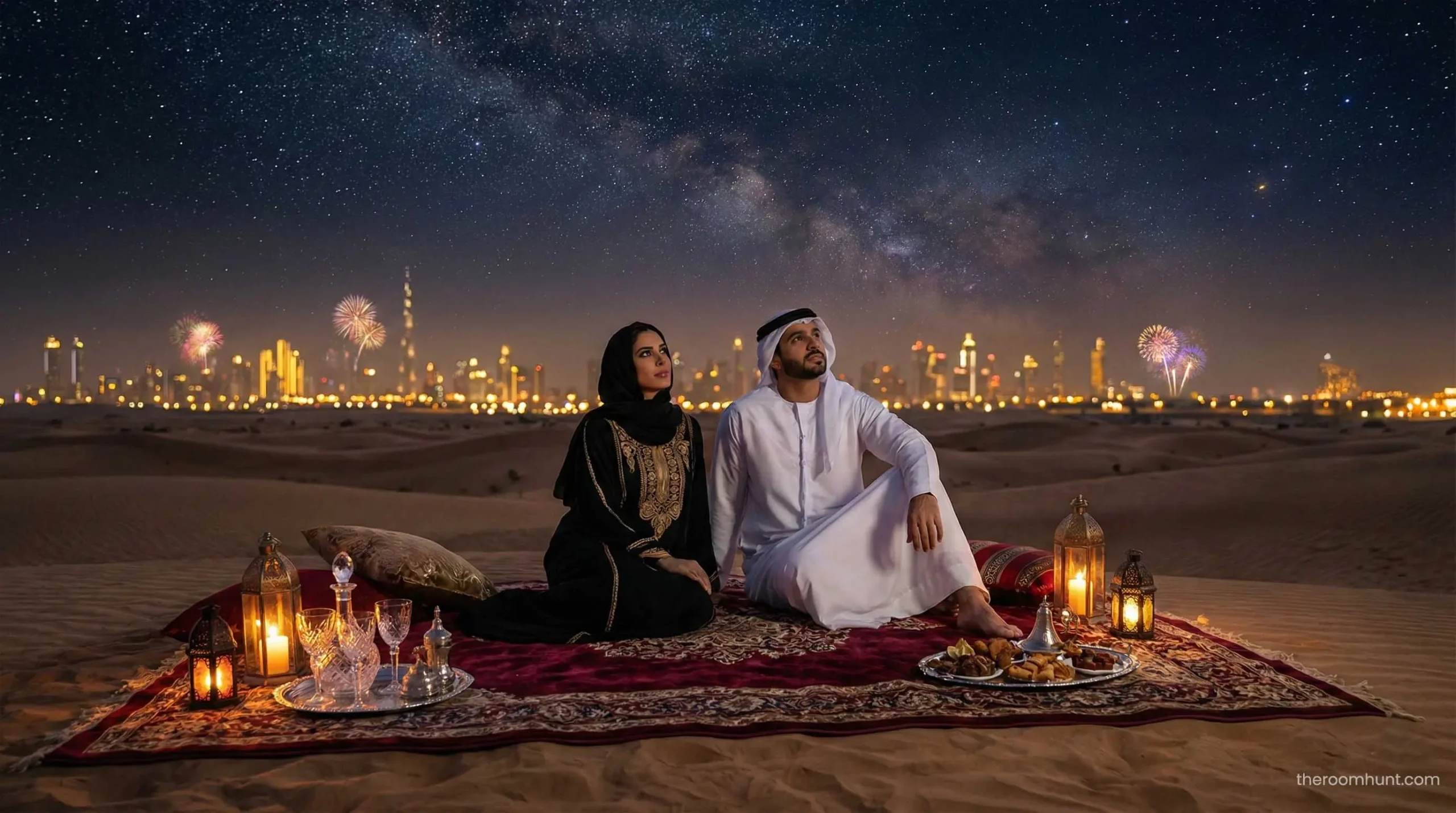 Romantic stargazing date night at Al Qudra desert Dubai.