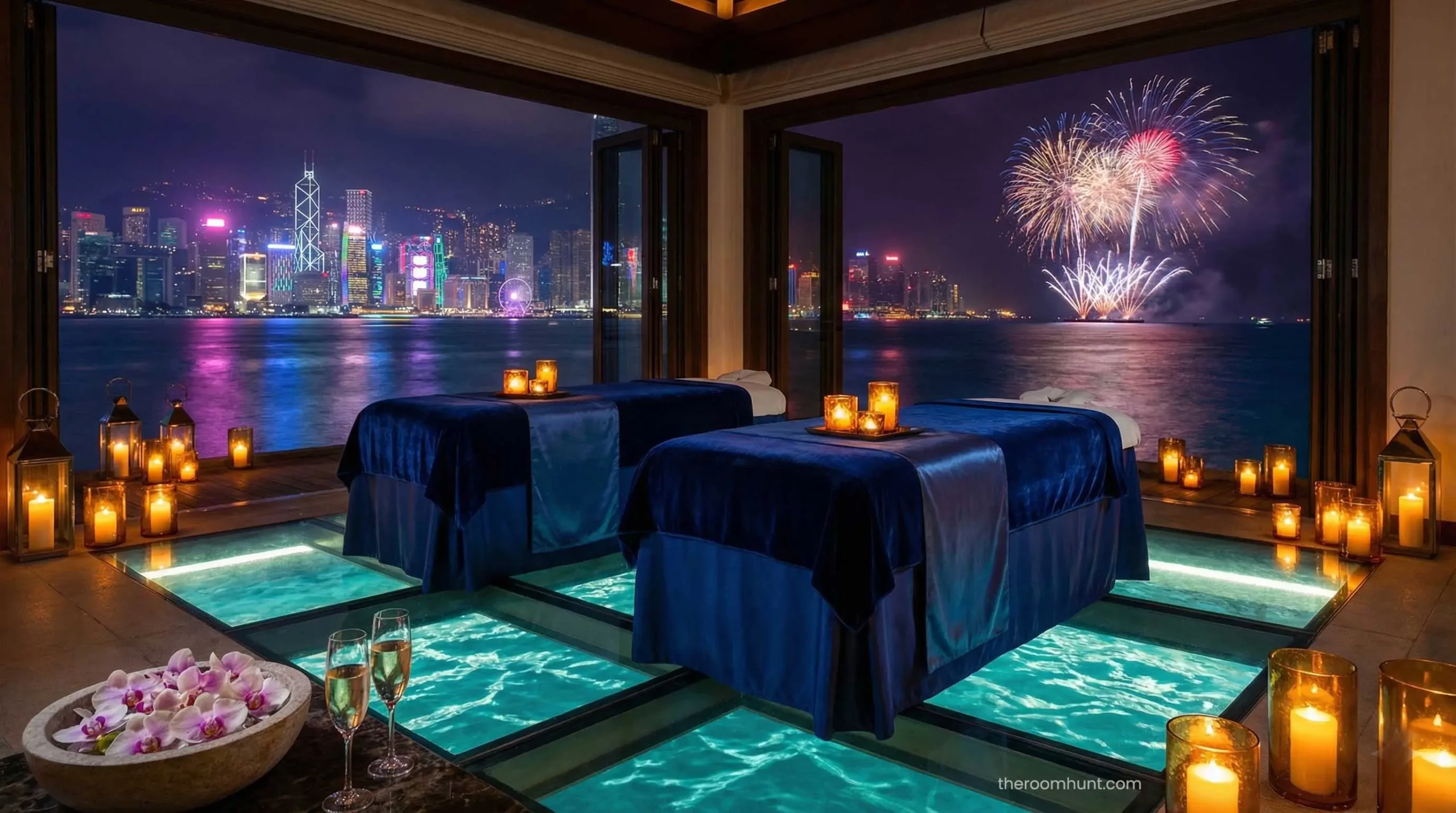Luxury over-water spa treatment room for couples at Anantara The Palm Dubai.