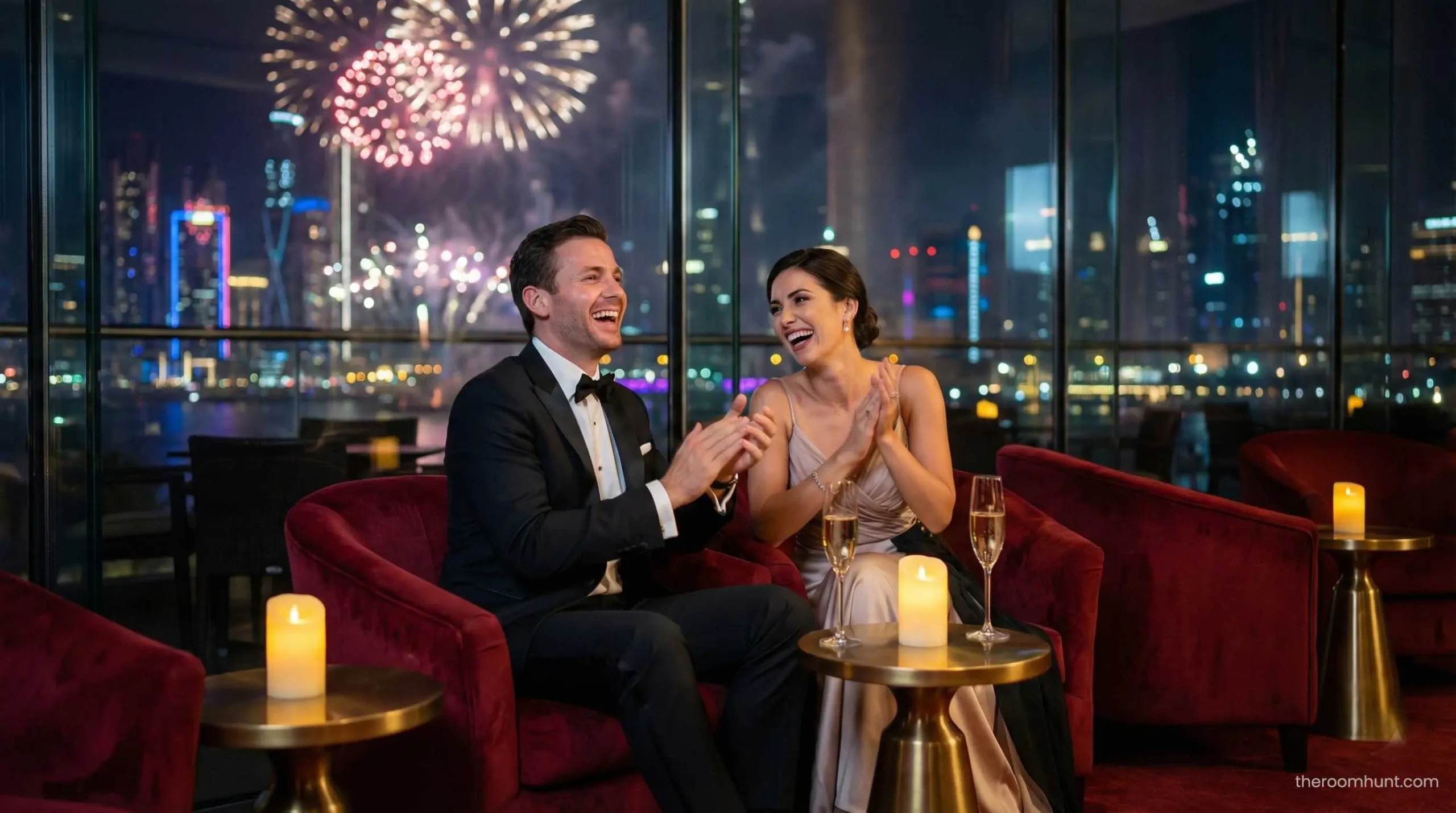 Happy couple enjoying a performance in the VIP seats at Dubai Opera.