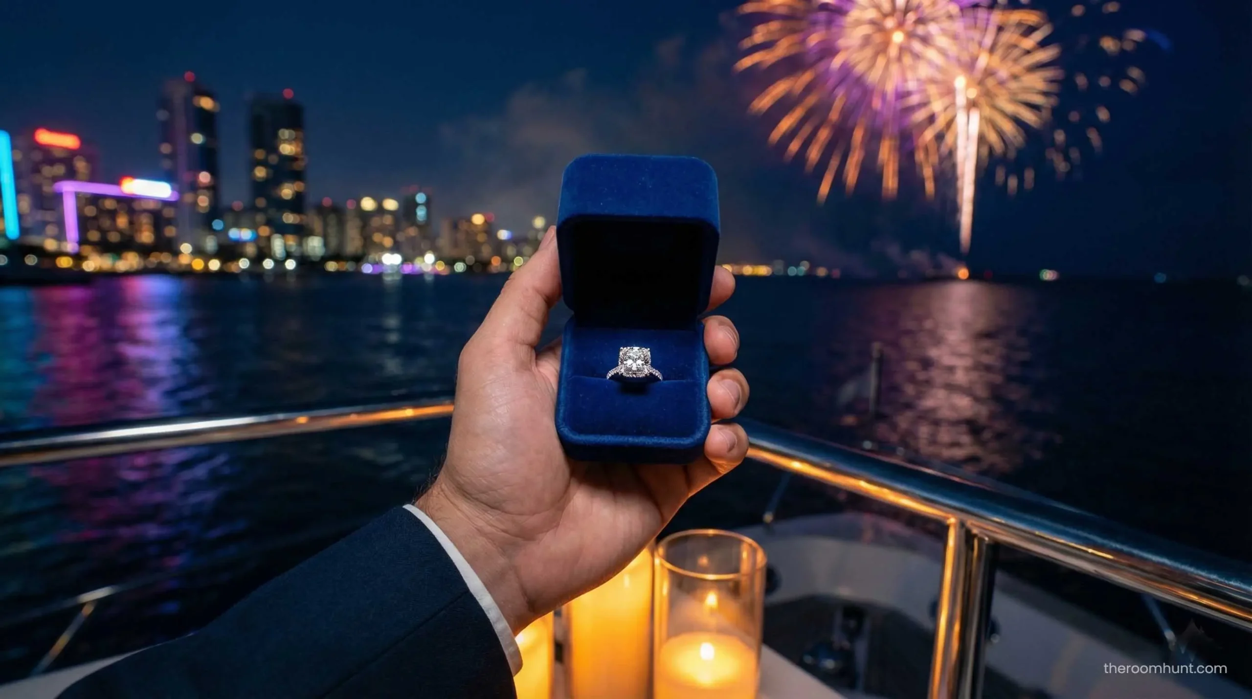 Diamond engagement ring ready for a yacht proposal in Dubai.