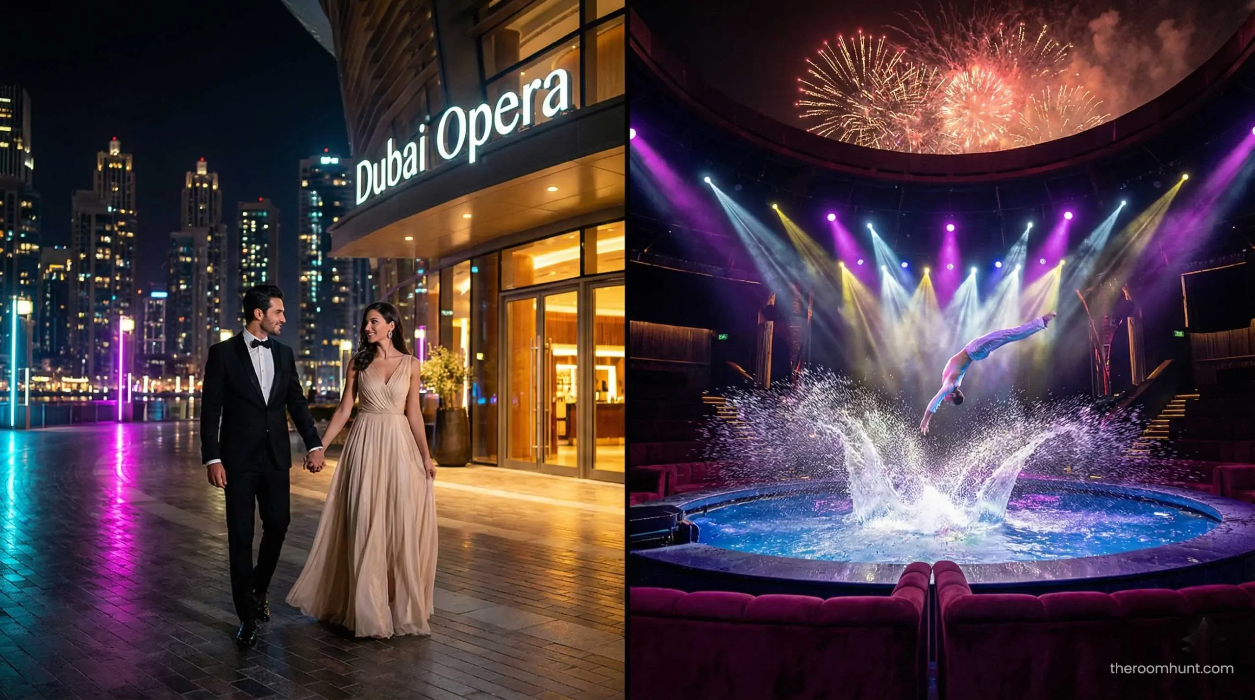 Comparison of Dubai Opera architecture versus La Perle aquatic show performance for date night.