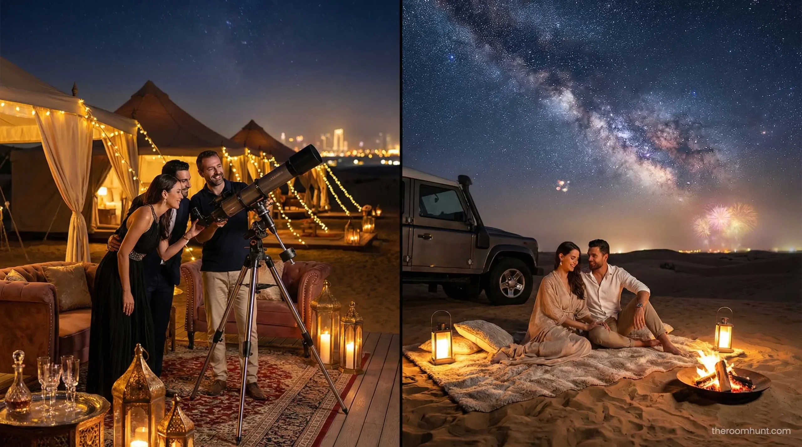 Comparison of private astronomy tour versus DIY stargazing date in Dubai desert.