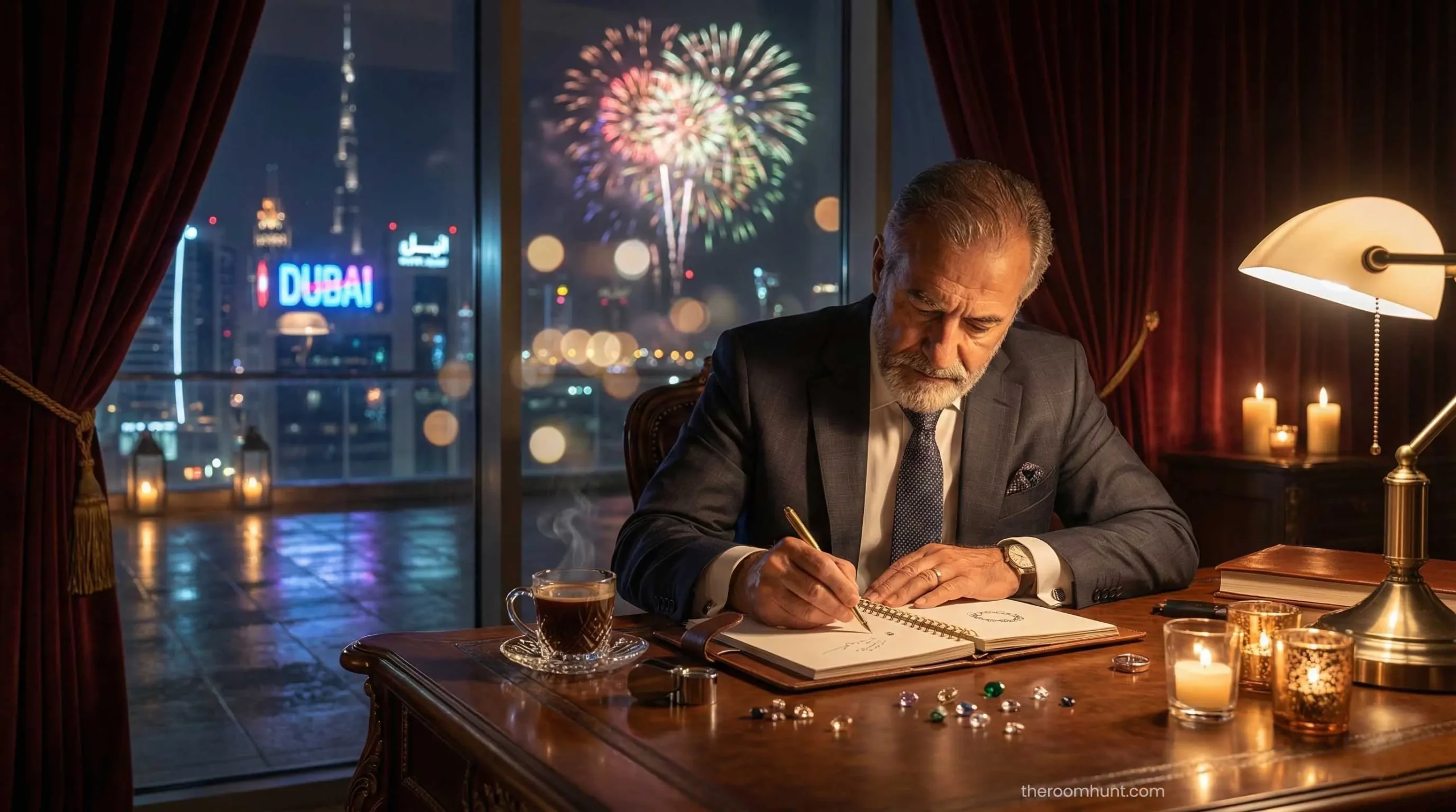 Jeweler creating a custom diamond ring design at Dubai Gold & Diamond Park.