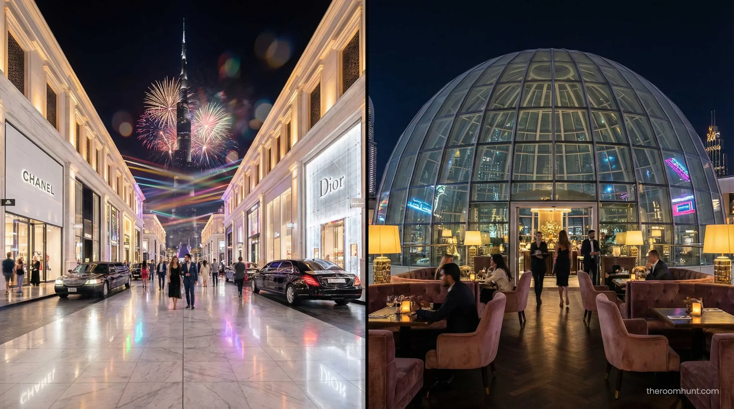 Interior comparison of Dubai Mall Fashion Avenue and Mall of the Emirates Fashion Dome.