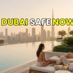 A peaceful luxury resort in Dubai during golden hour, proving it is extremely safe to visit Dubai right now despite regional tensions.