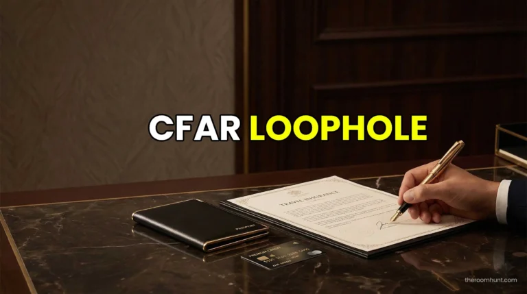 Signing a premium travel insurance policy with a gold pen, highlighting whether insurance covers war or conflict in the UAE.